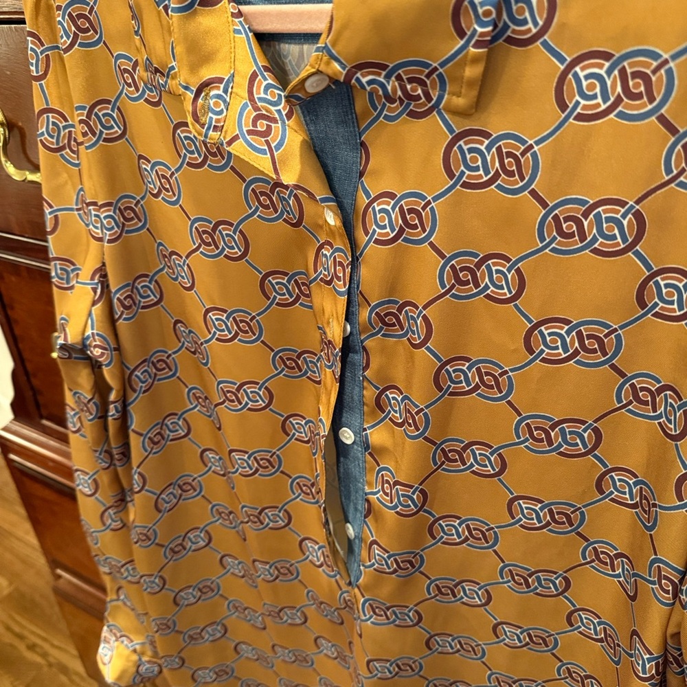 J. McLaughlin Amara Shirtdress Golden Ochre Heraldic Knot Large - Picture 3 of 5